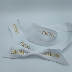 Dior White Gold Logo Ribbon Bow | 24" Pre-Tied Gift Ribbon | Lux Packaging EUC